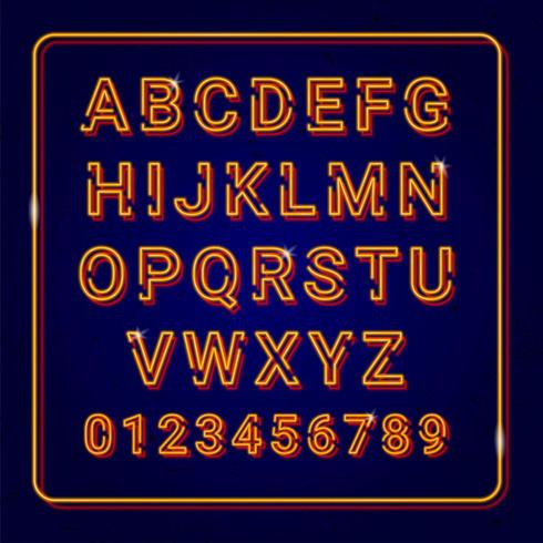 Alfabet goud met neon lampeffect vector