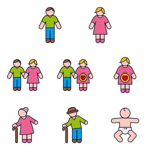 Paar familie en baby en zwangerschap Icon Set vector