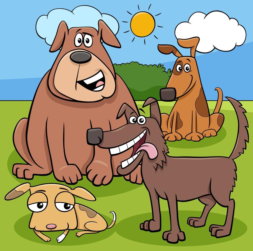 grappige cartoon honden en puppy karakters groep vector