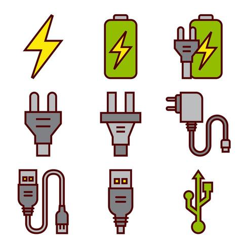 Pictogrammen voor energiebatterijen en elektrische stekkers vector