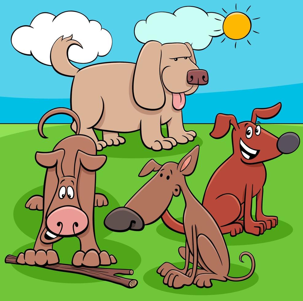 grappige cartoon honden en puppy's grappige karakters groep vector