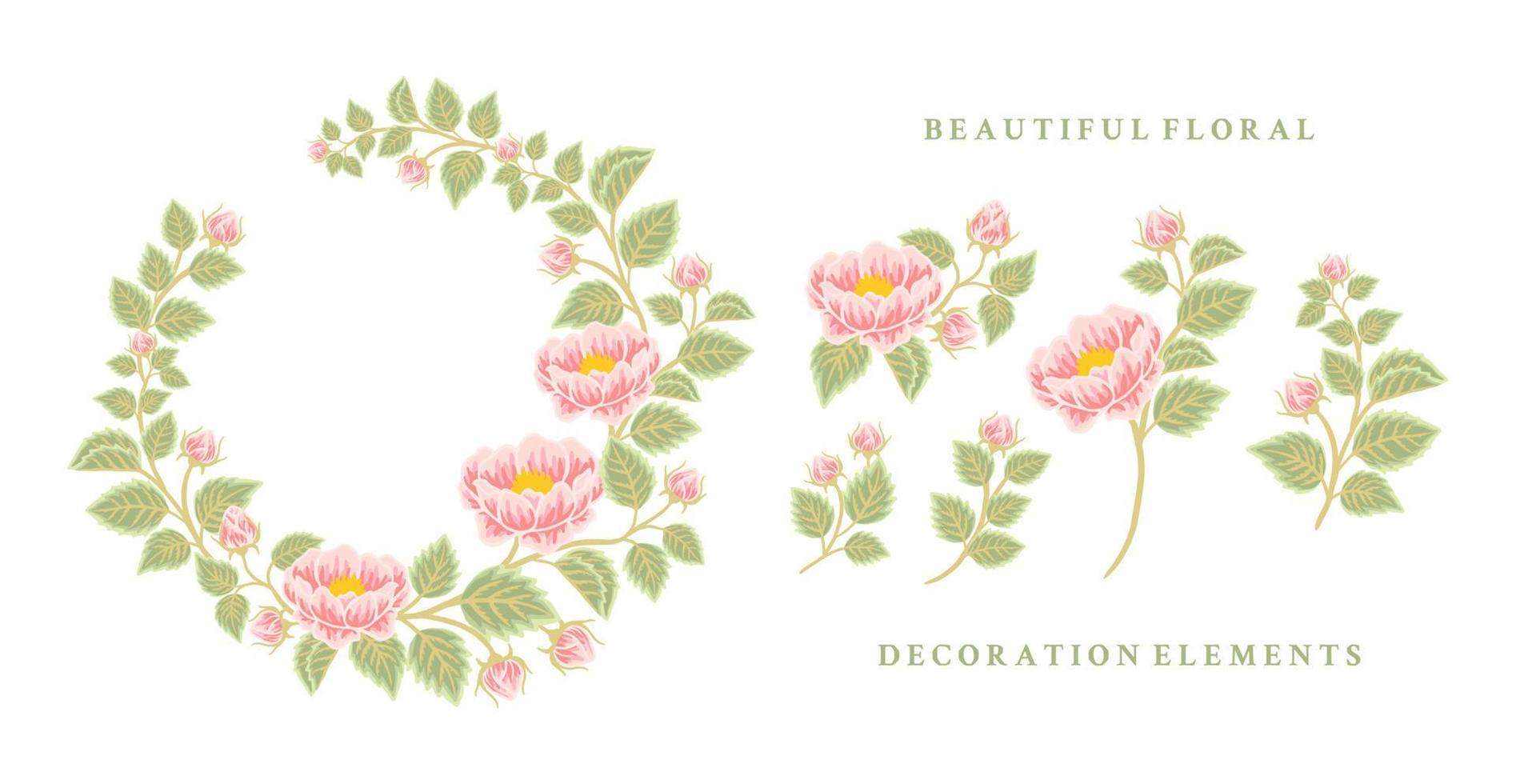 mooie vintage bloemenkrans en boeket vector illustratie arrangement set