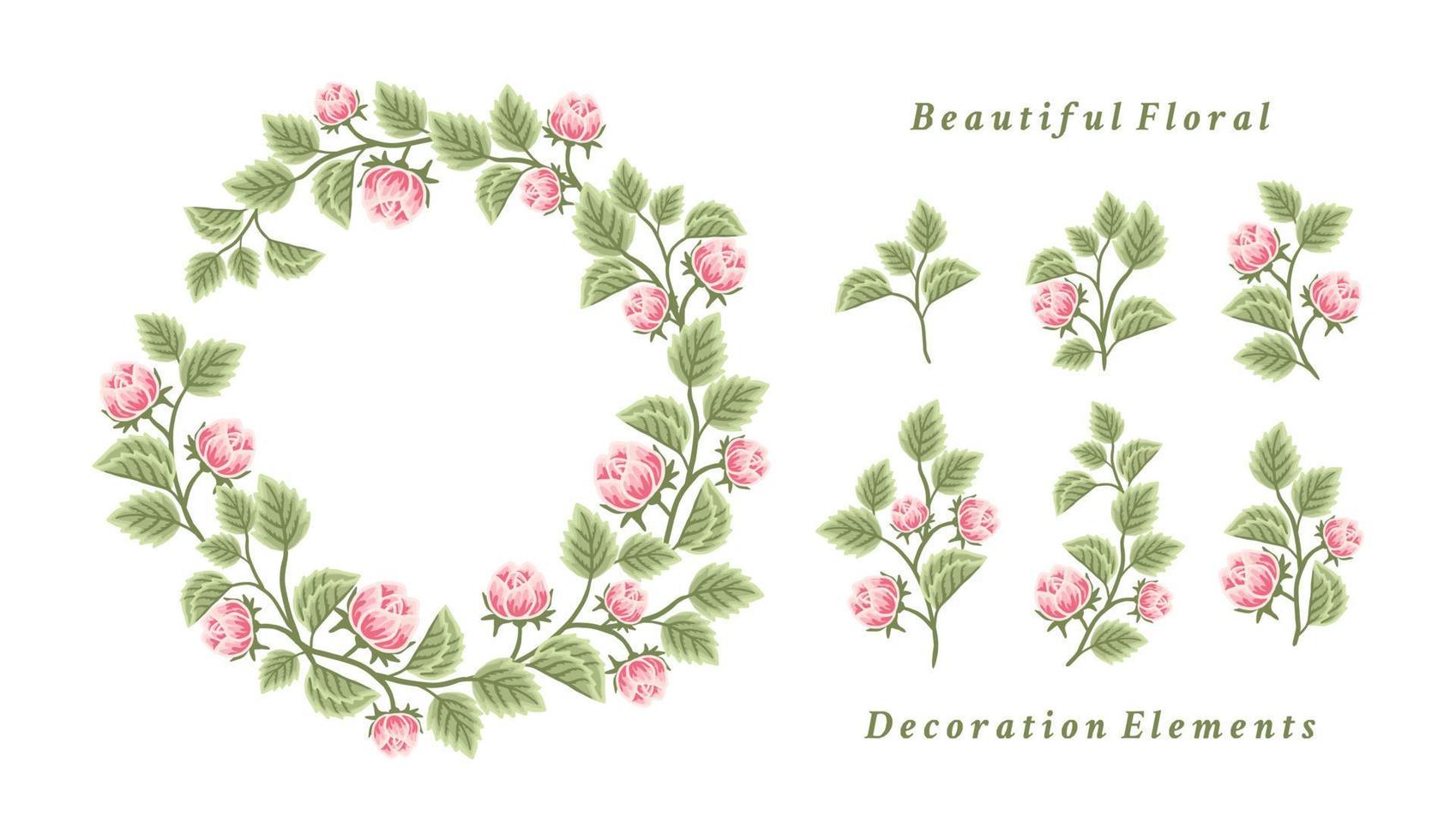 mooie vintage bloemenkrans en boeket vector illustratie arrangement set