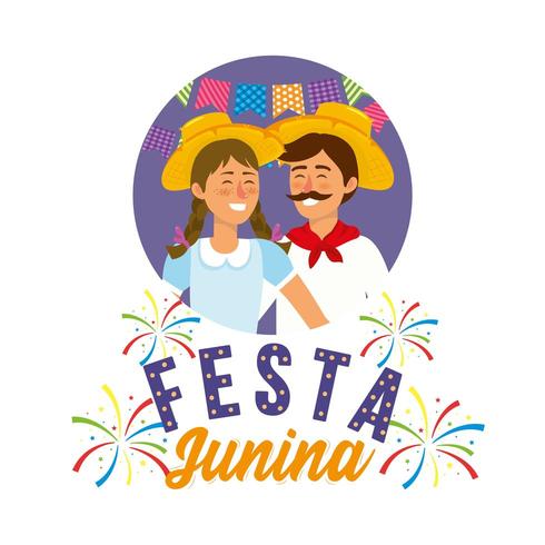 vrouw en man waering hoed naar festa junina vector