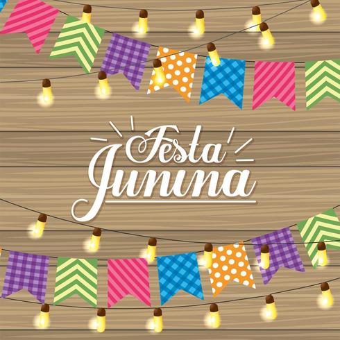 feest banner en lichten naar festa junina vector