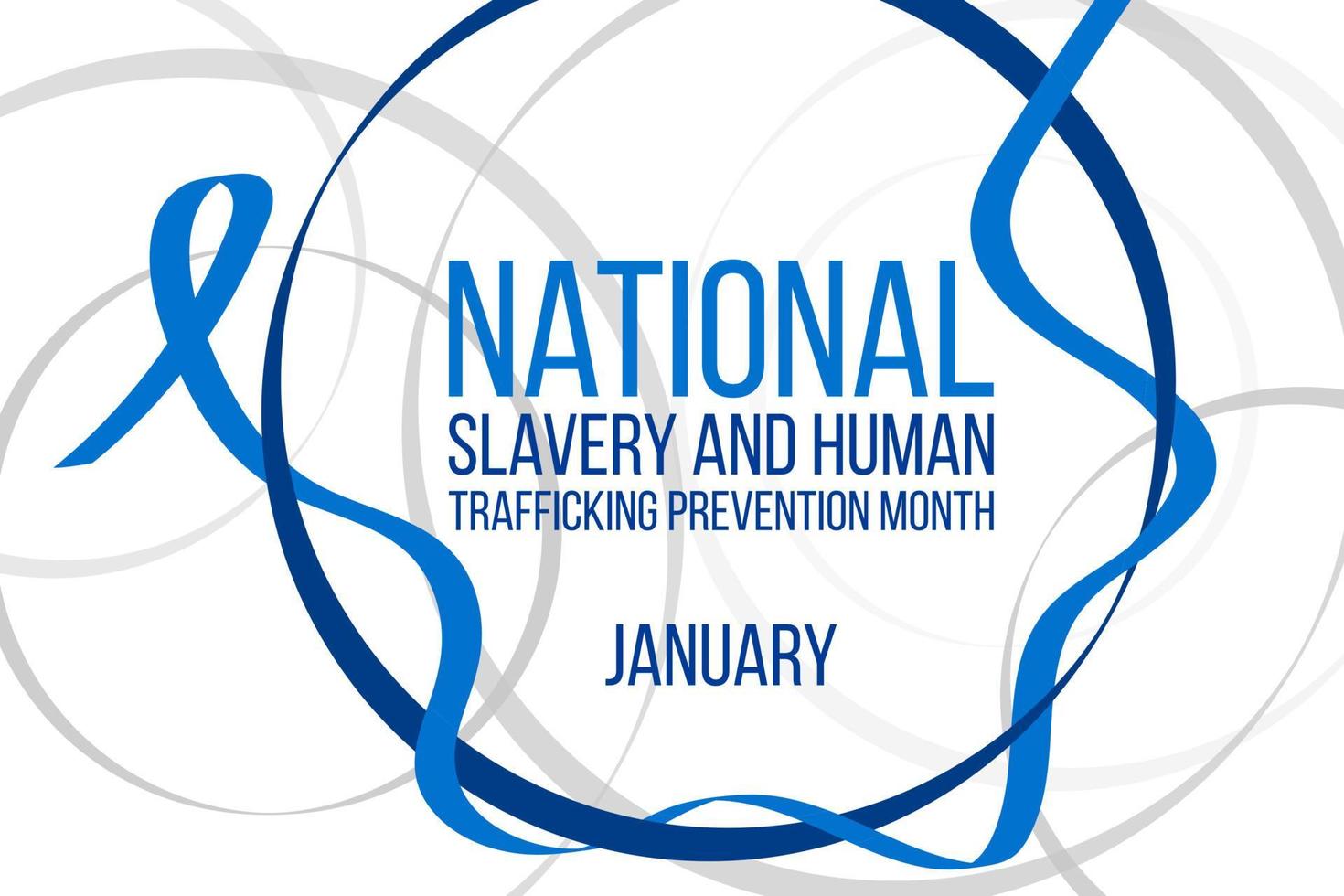 nationale slavernij en mensenhandel preventie maand concept. banner met blauw lint bewustzijn en tekst. vectorillustratie. vector