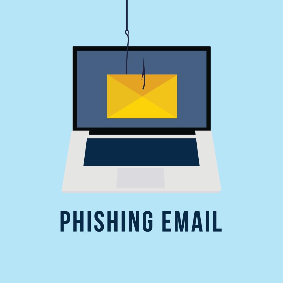 phishingmail met een vishaakvector. hacker die postillustratie steelt. online wachtwoord en login scam. computer hacker spam mail. wachtwoord login met een phishing e-mail. virusmelding. vector