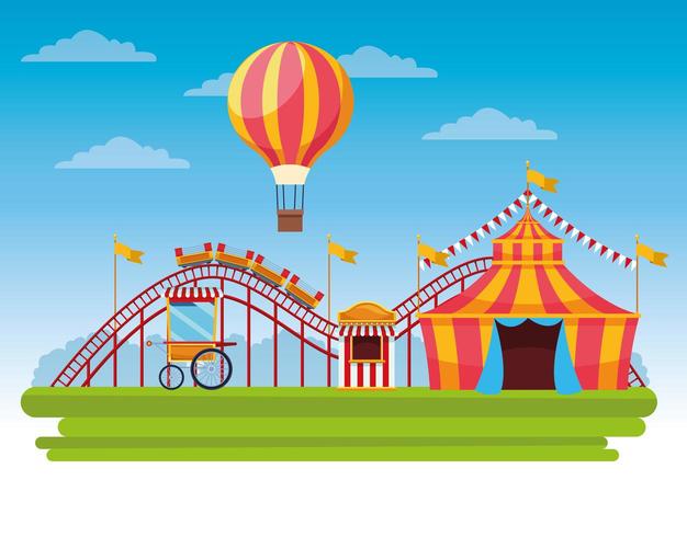 Circus eerlijke festival landschap cartoon vector