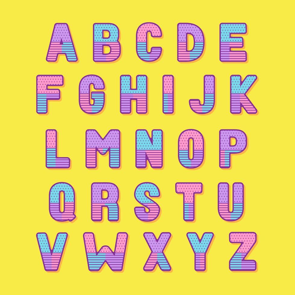 decoratief kleurrijk memphis-lettertype en alfabet vector