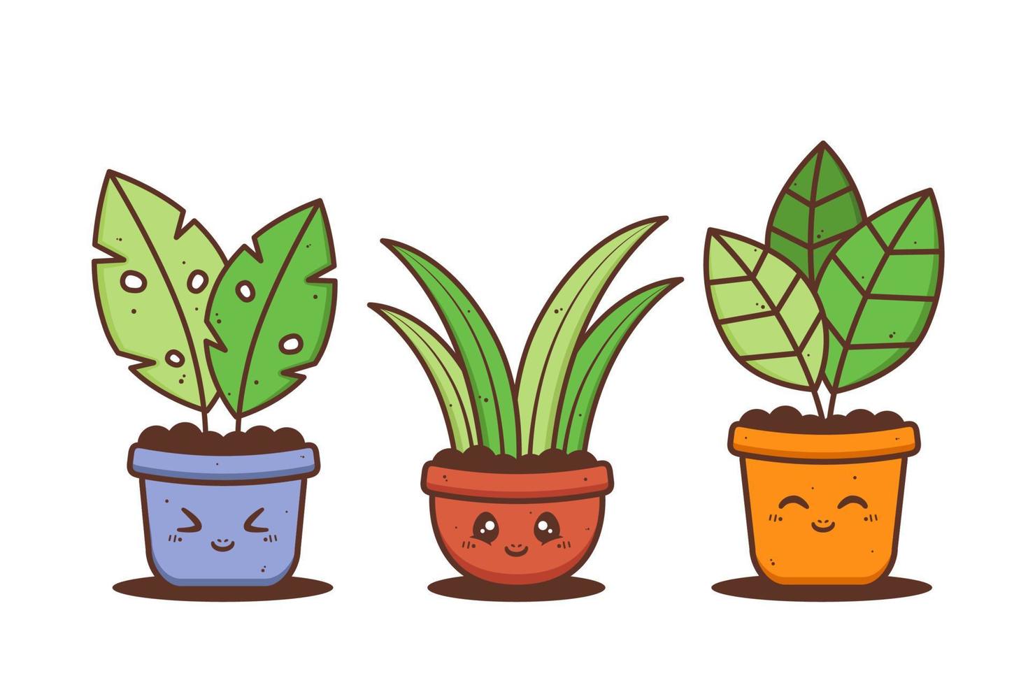 groep schattige pot planten met verschillende uitdrukkingen vector