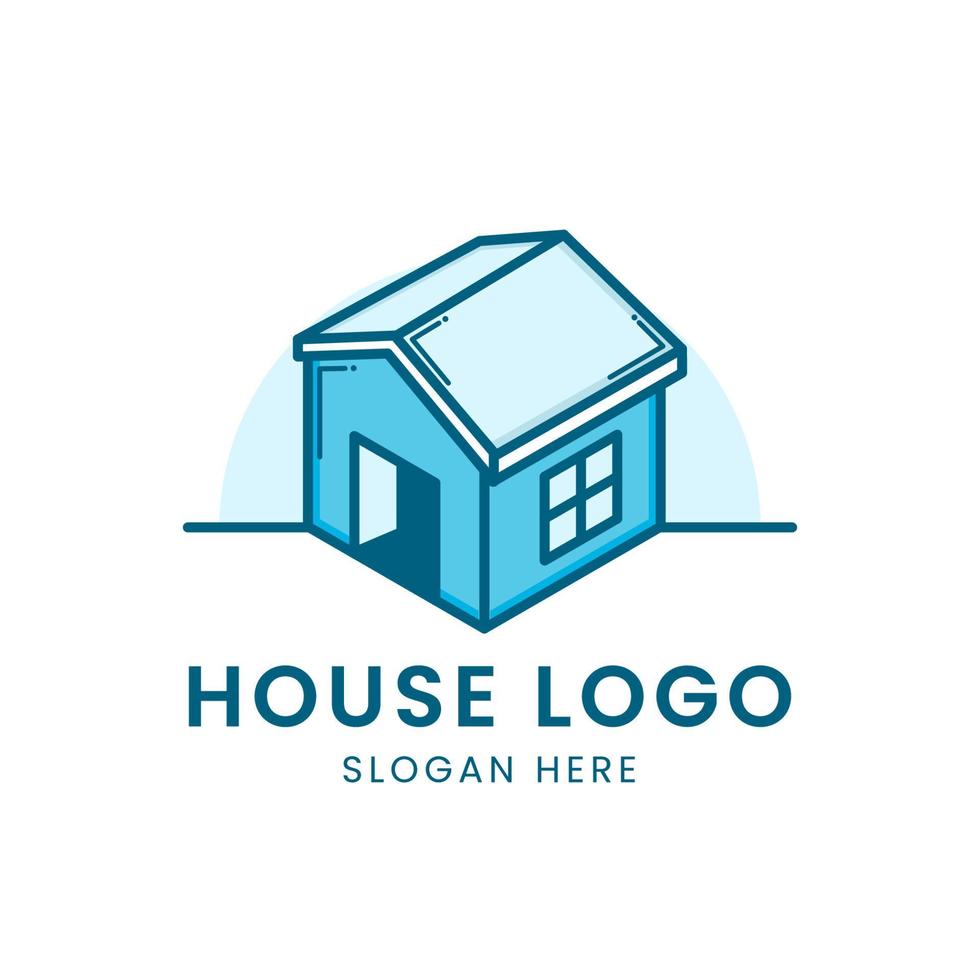 blauw huis 3D-logo in wit vector