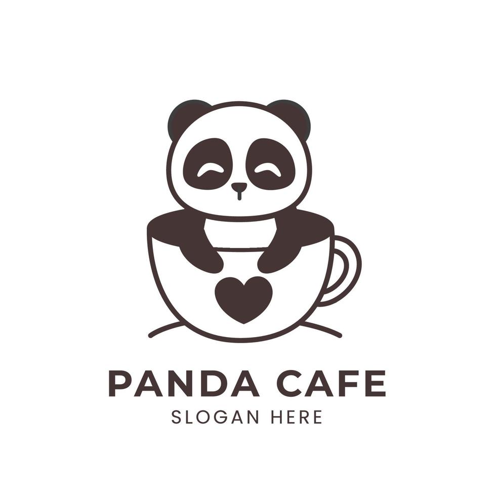 schattig panda-logo in een koffiekopje vector
