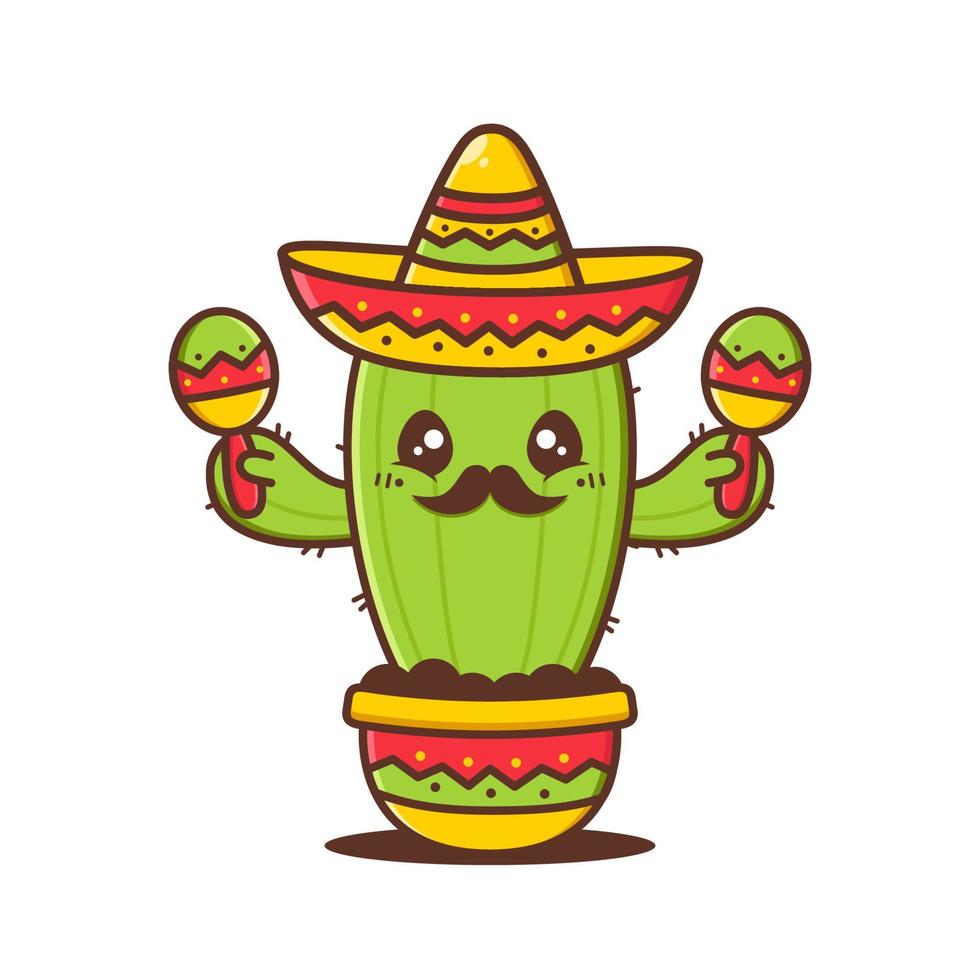 schattige cactus waring sombrero met maracas vector