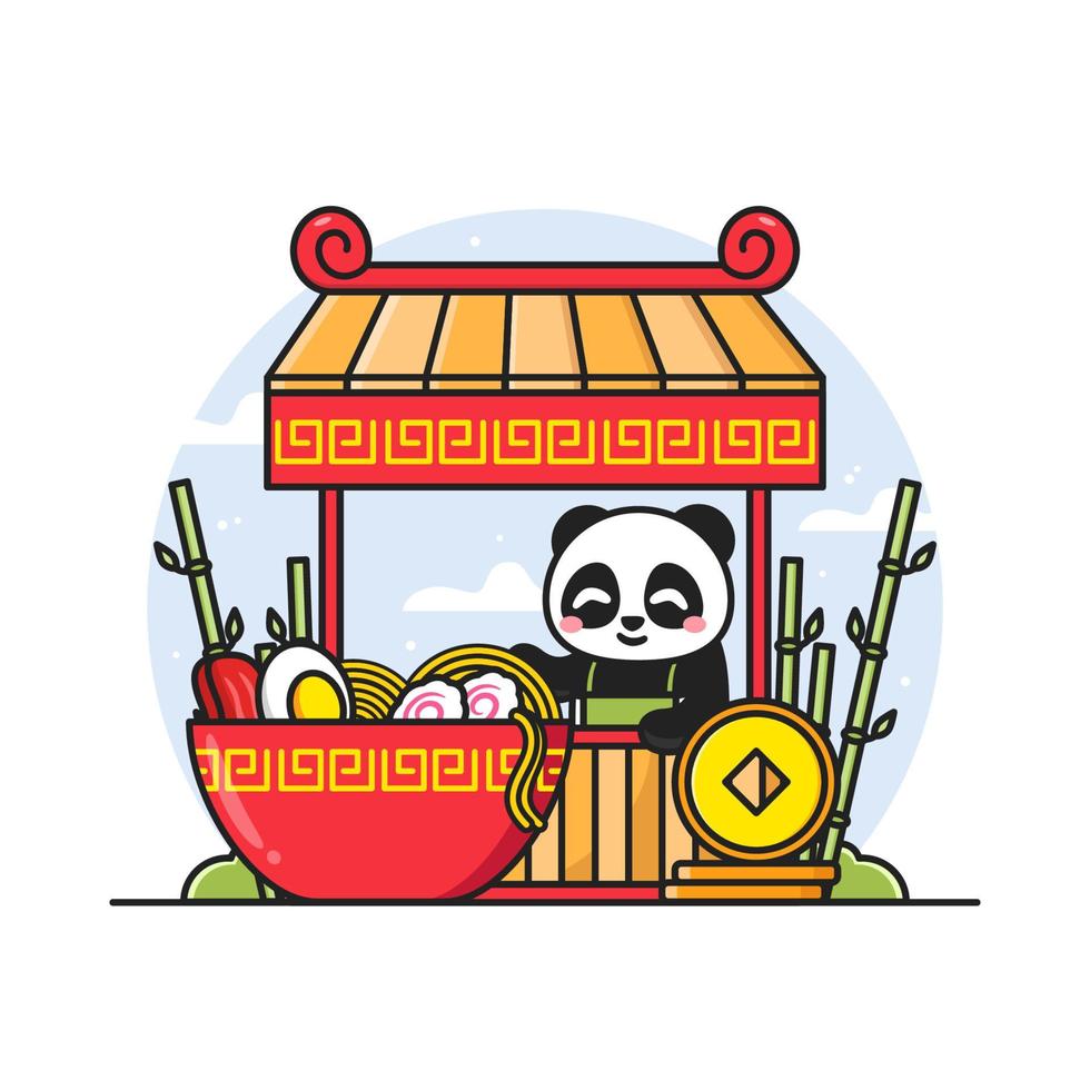 schattige panda die noodle-illustratie verkoopt vector