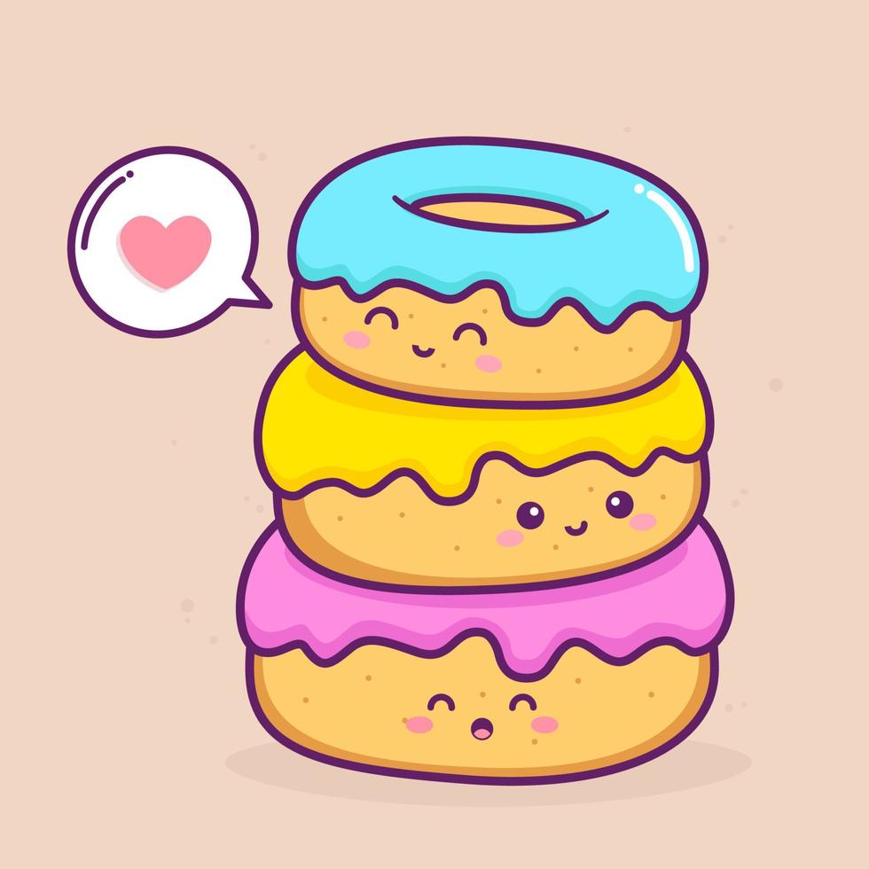 schattige drie donuts met verschillende kleuren vector