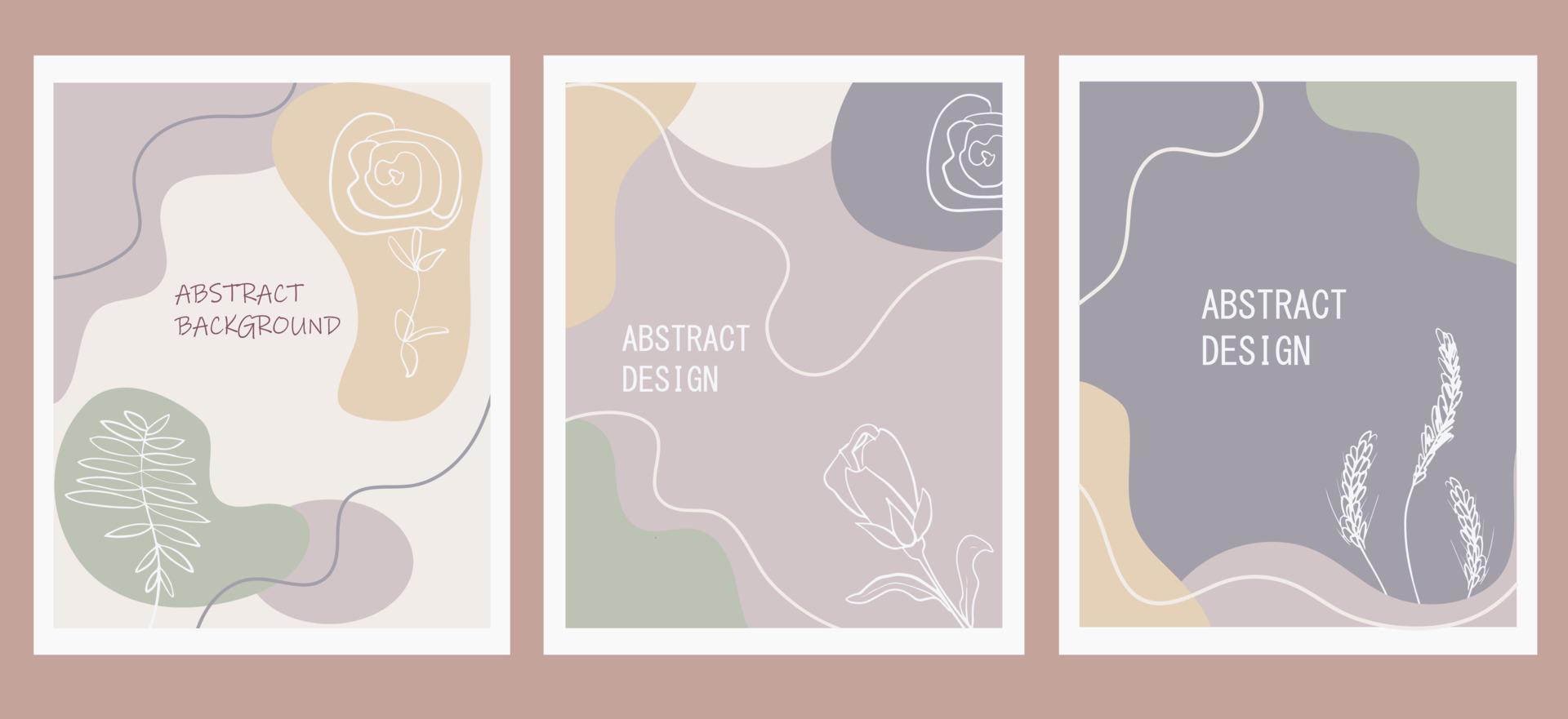 een set creatieve posters. moderne abstracte achtergrond in pastelkleuren. minimale geometrische vormen, botanische planten- en bloemelementen, zeer fijne tekeningen. vector
