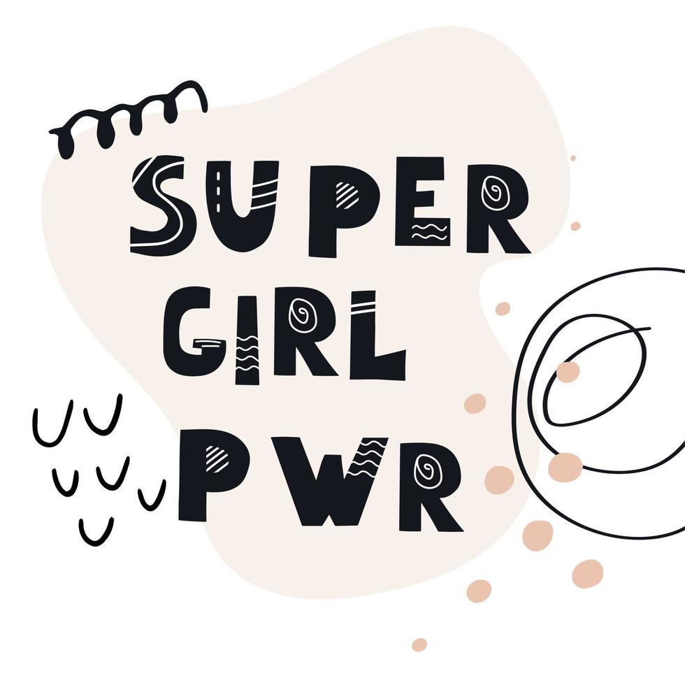 inscriptie super meisje pwr. scandinavische stijl vectorillustratie met decoratieve abstracte elementen vector