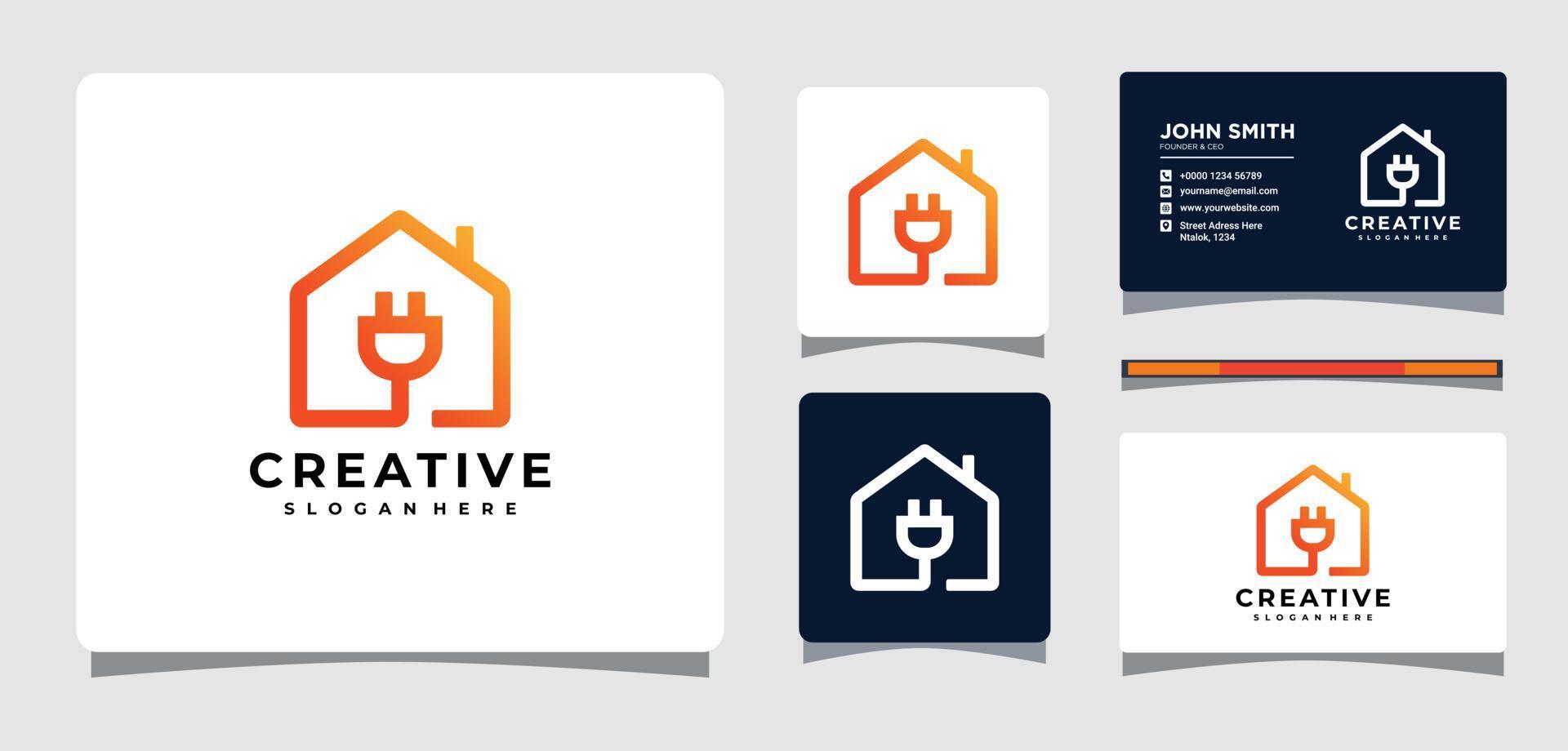 huis en elektrische plug vierkante logo-ontwerpinspiratie vector