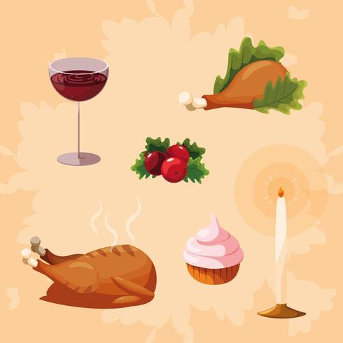 Turkije Thanksgiving icon set vector
