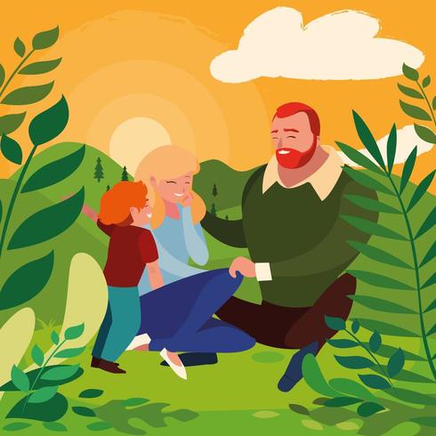 ouders met zoonfamilie in daglandschap vector