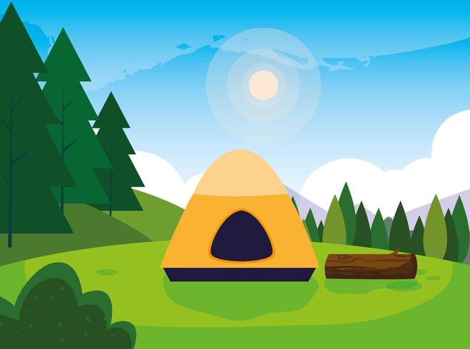 camping zone met tent dag landschap vector