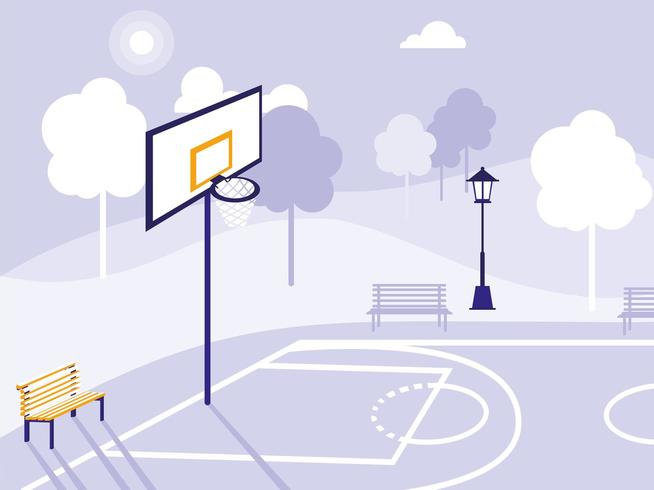 basketbalveld en park geïsoleerde pictogram vector