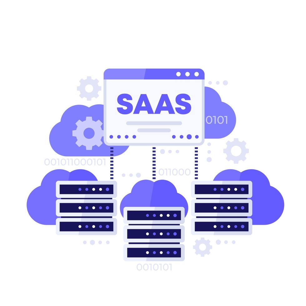 saas, hosting en cloudoplossingen vectorillustratie vector