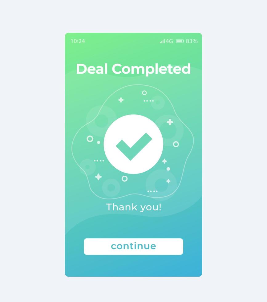 deal voltooid, vector mobiel ui-ontwerp voor apps