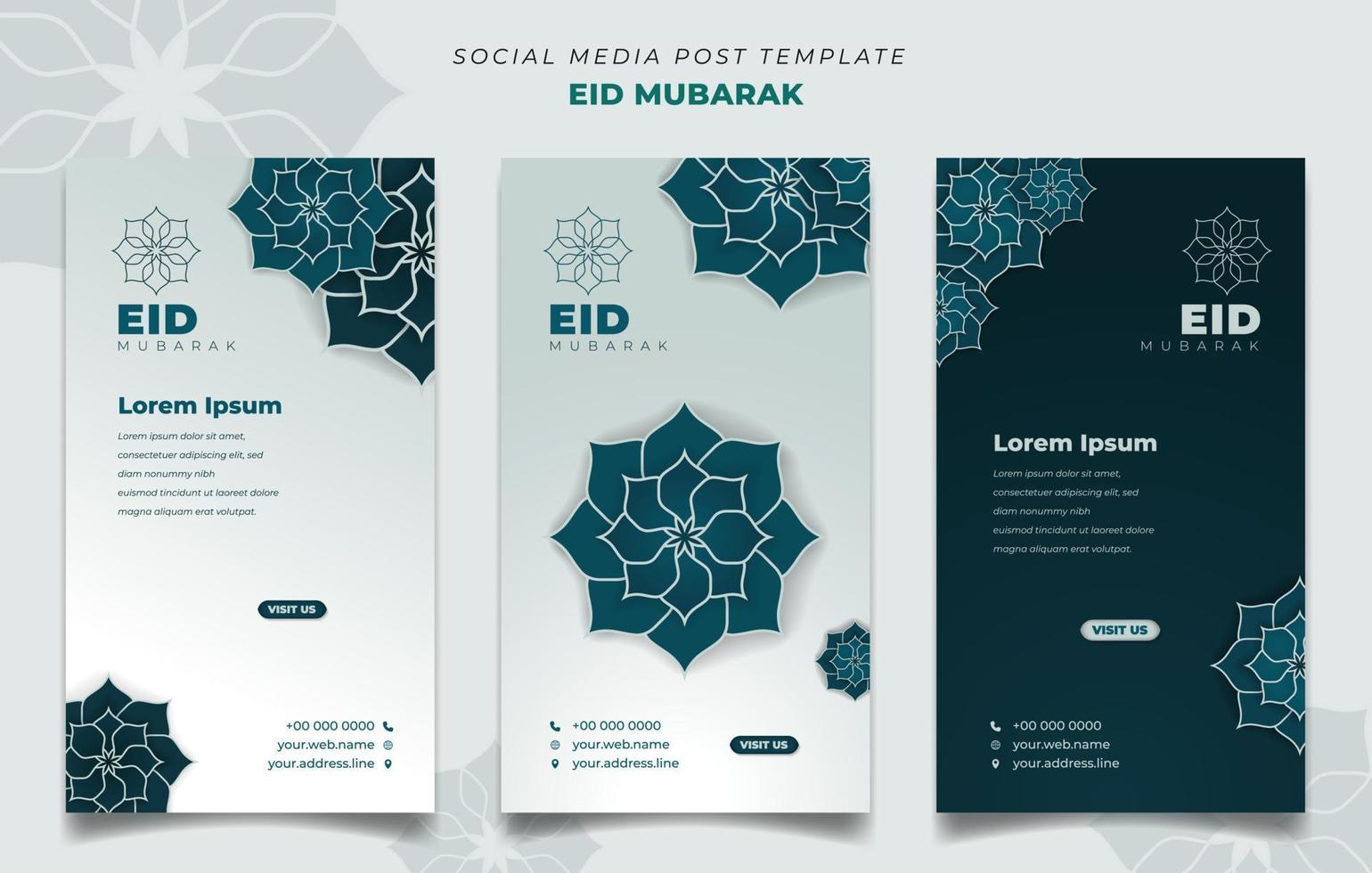 set van social media postsjabloon op portretachtergrond voor eid mubarak-ontwerp vector