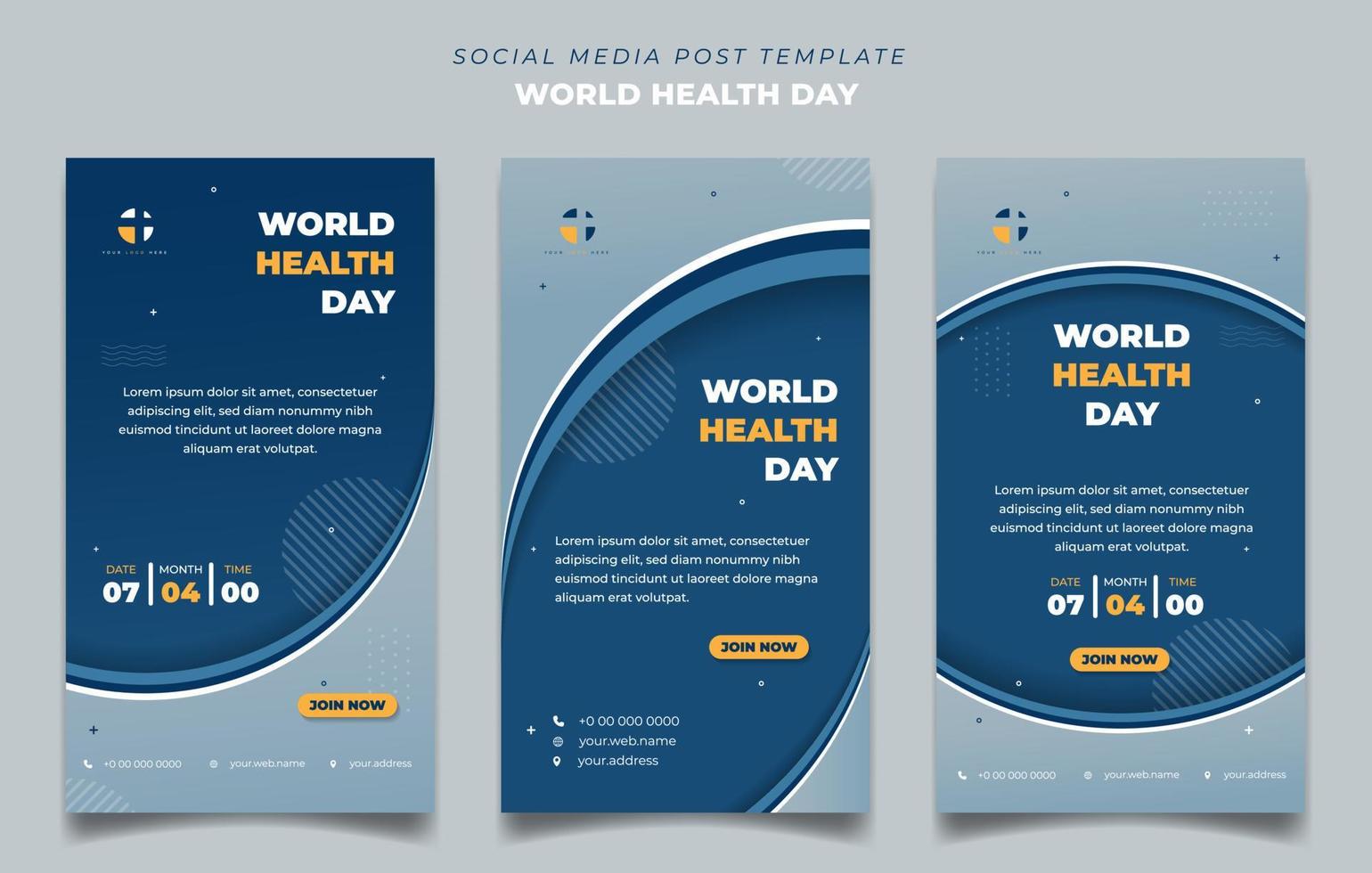 set portret social media postsjabloon met elegant blauw achtergrondontwerp. wereldgezondheidsdag sjabloonontwerp. vector