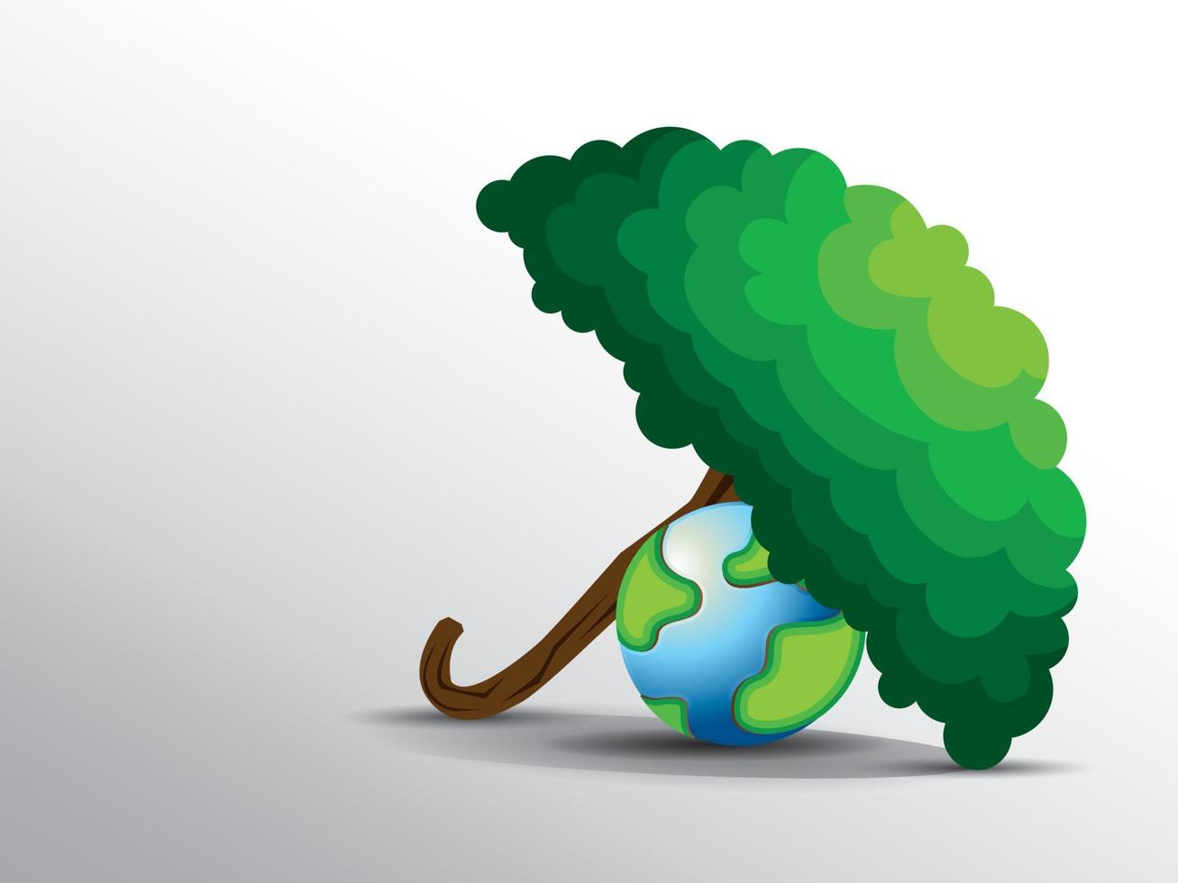 boom redt de aarde van de illustratievector van de opwarming van de aarde met kopieerruimte. vector
