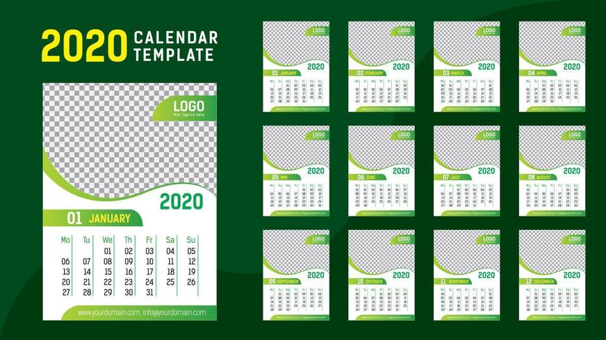 Groene kalendersjabloon 2020 vector
