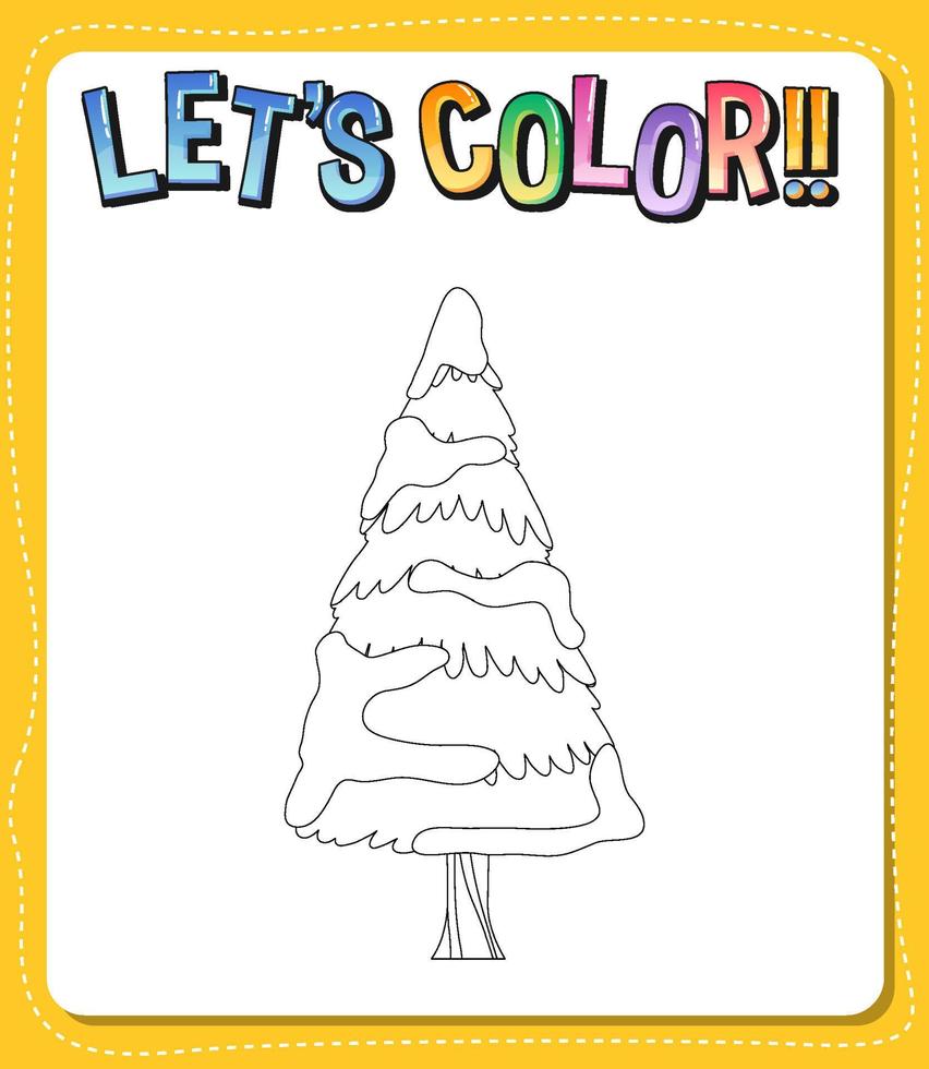 werkbladsjabloon met tekst in kleur en kerstboomomtrek vector