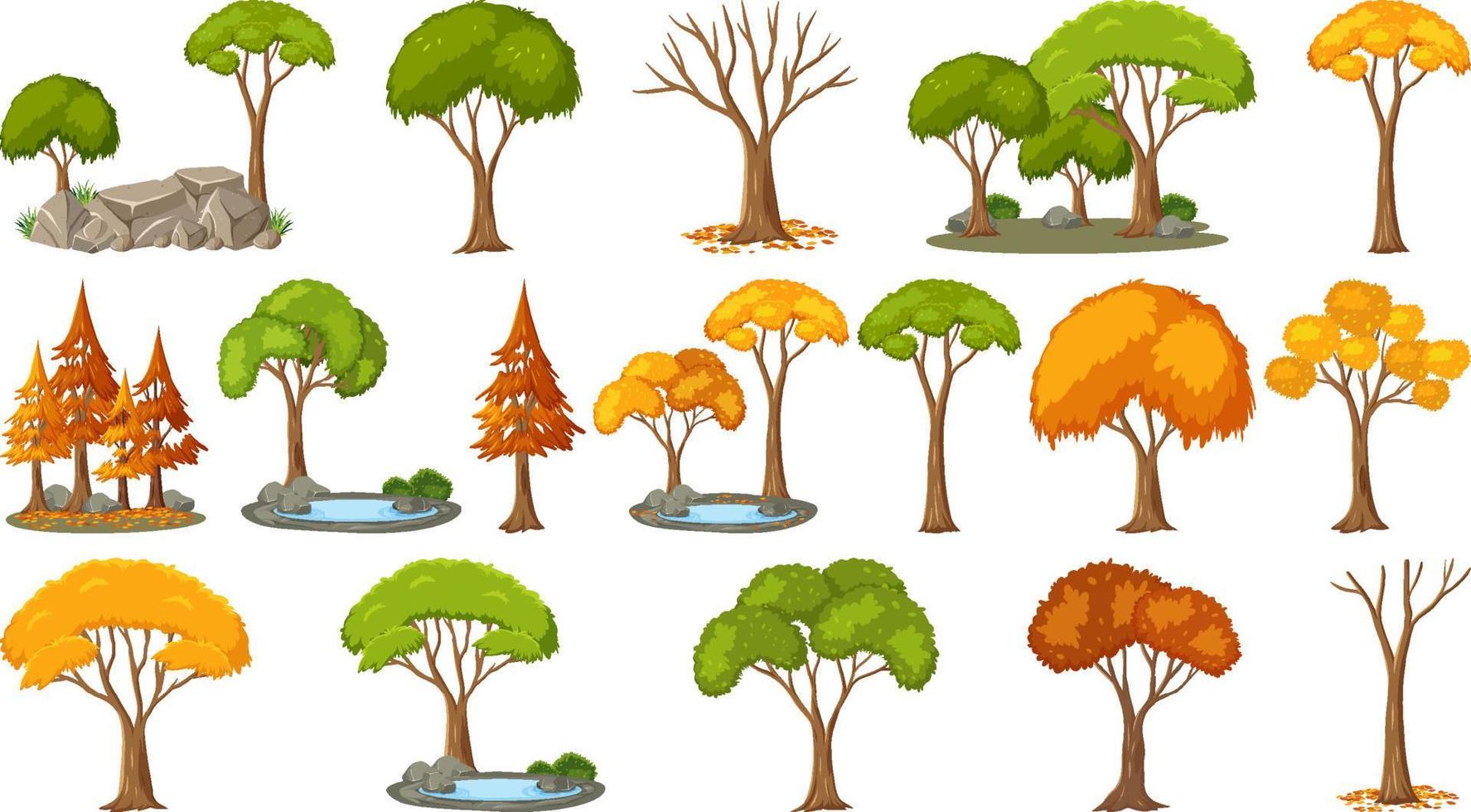 set van vier seizoenen bomen op witte achtergrond vector