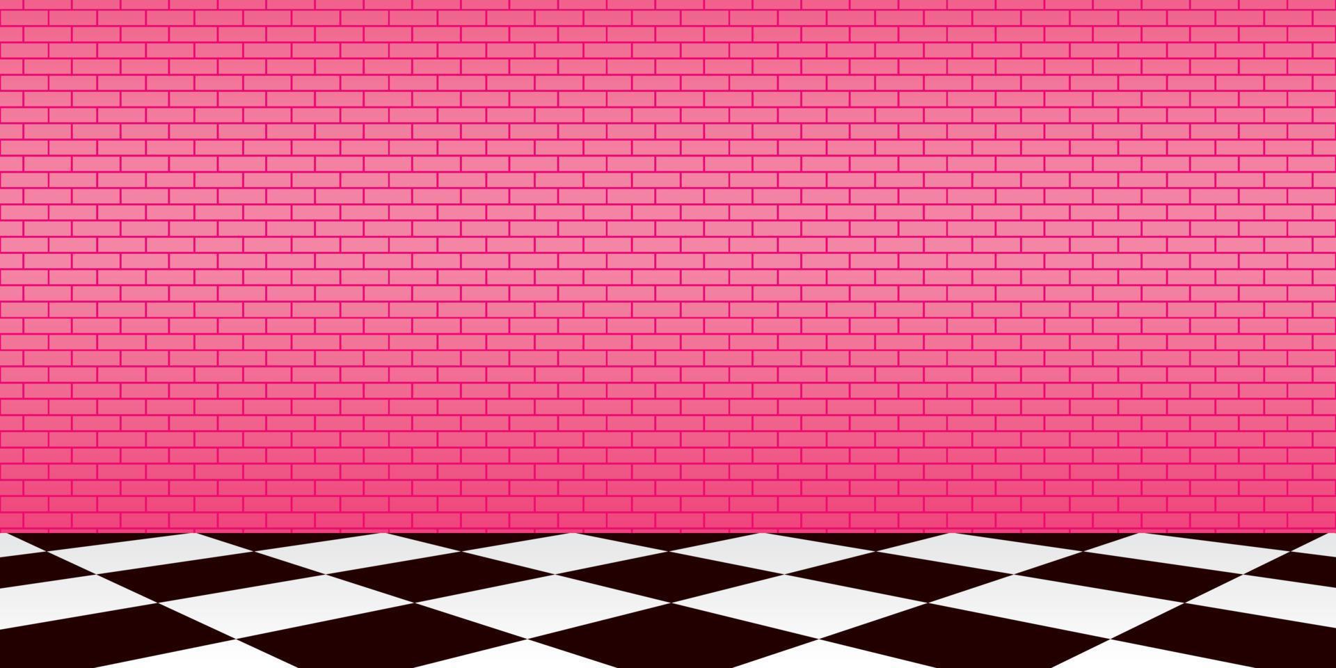 vector bestand. schattige roze bakstenen muur met schaakpatroonvloer. mode- en beautyscene.