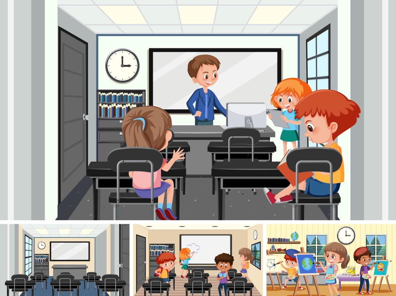 set van student in de klas scene vector