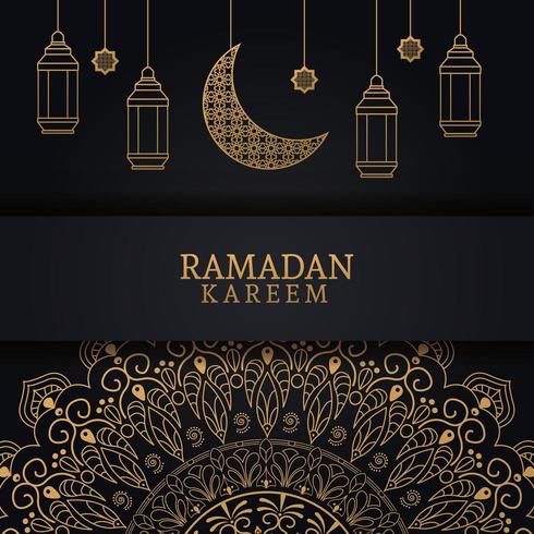 ramadan kareem met afnemende maan en islamitische kunst vector