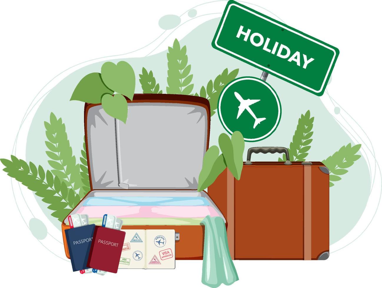 concept voor vakantieartikelen met veel koffers vector