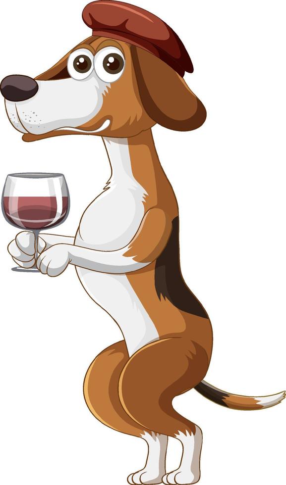 een beagle hond die op twee benen staat en wijn drinkt vector