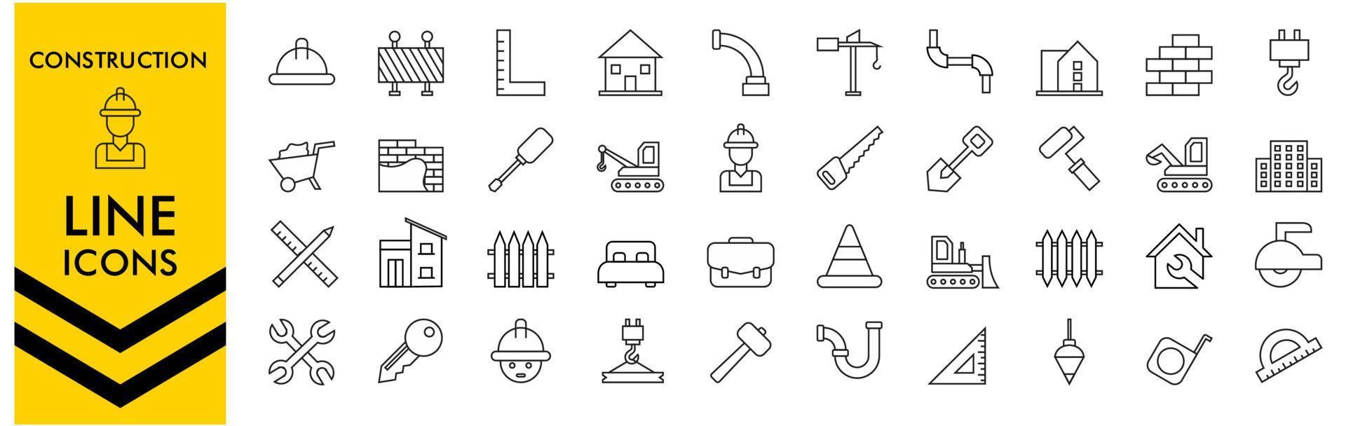 constructie dunne lijn iconen, constructie lijn iconen. gebouw, ingenieur, bedrijf, bouwer, industrie. vector illustratie