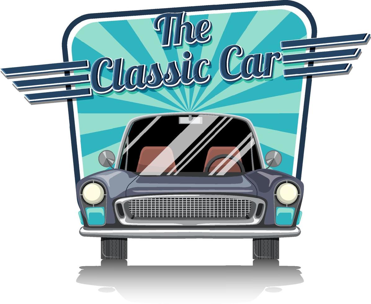 oldtimer-logo met klassieke auto op witte achtergrond vector