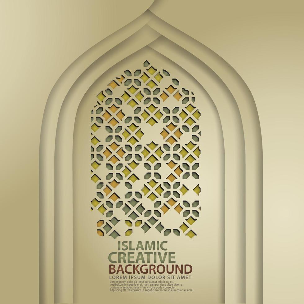 luxe islamitische kunst voor wenskaart met realistische deur moskee textuur met versiering van mozaïek. vector illustrator