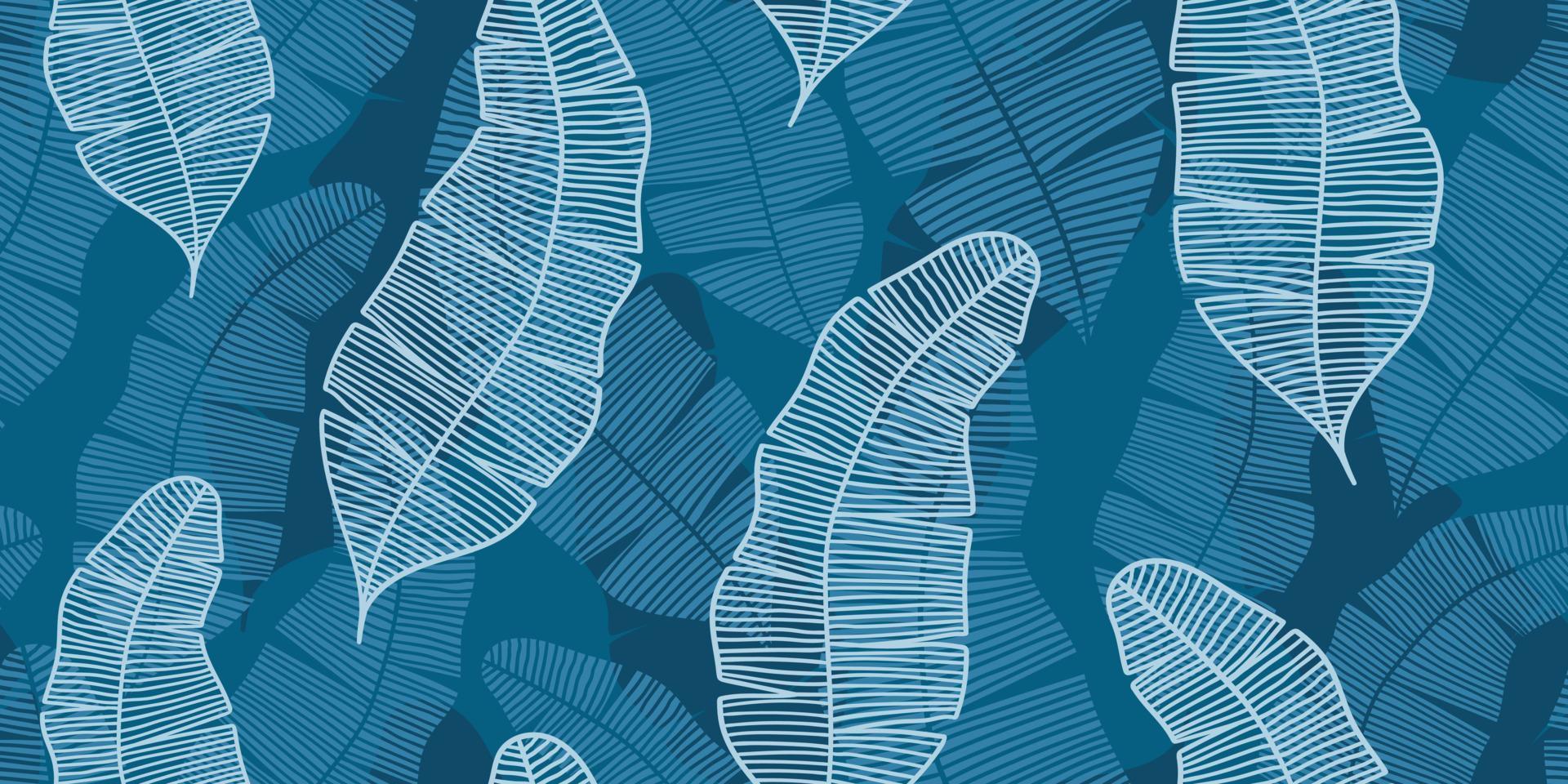 abstract vector naadloze blauwe banner met lichtblauwe en witte bananenbladeren