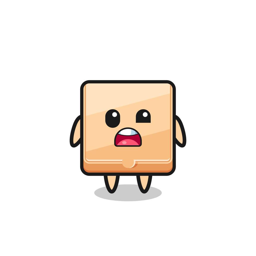 het geschokte gezicht van de schattige pizzadoos-mascotte vector