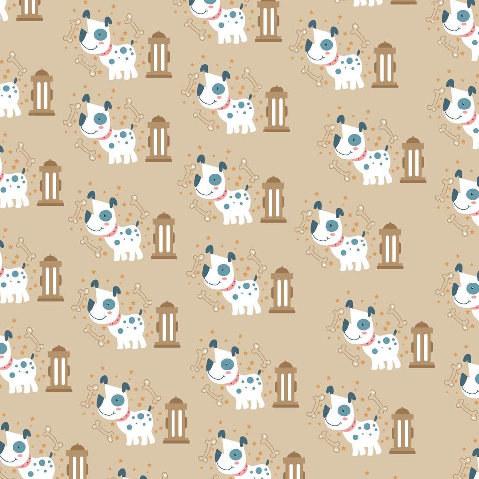 schattig patroon met Dalmatische rasechte hond op lichtbruine achtergrond met brandkraan en botten. kan worden gebruikt voor verpakkingen, inpakpapier, textiel en andere. vector