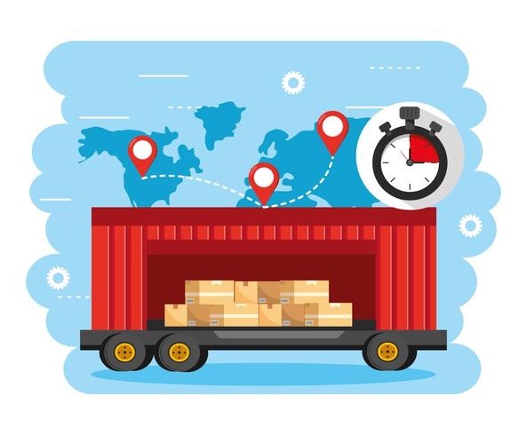 containers met dozenlading en globale kaartlocatie vector