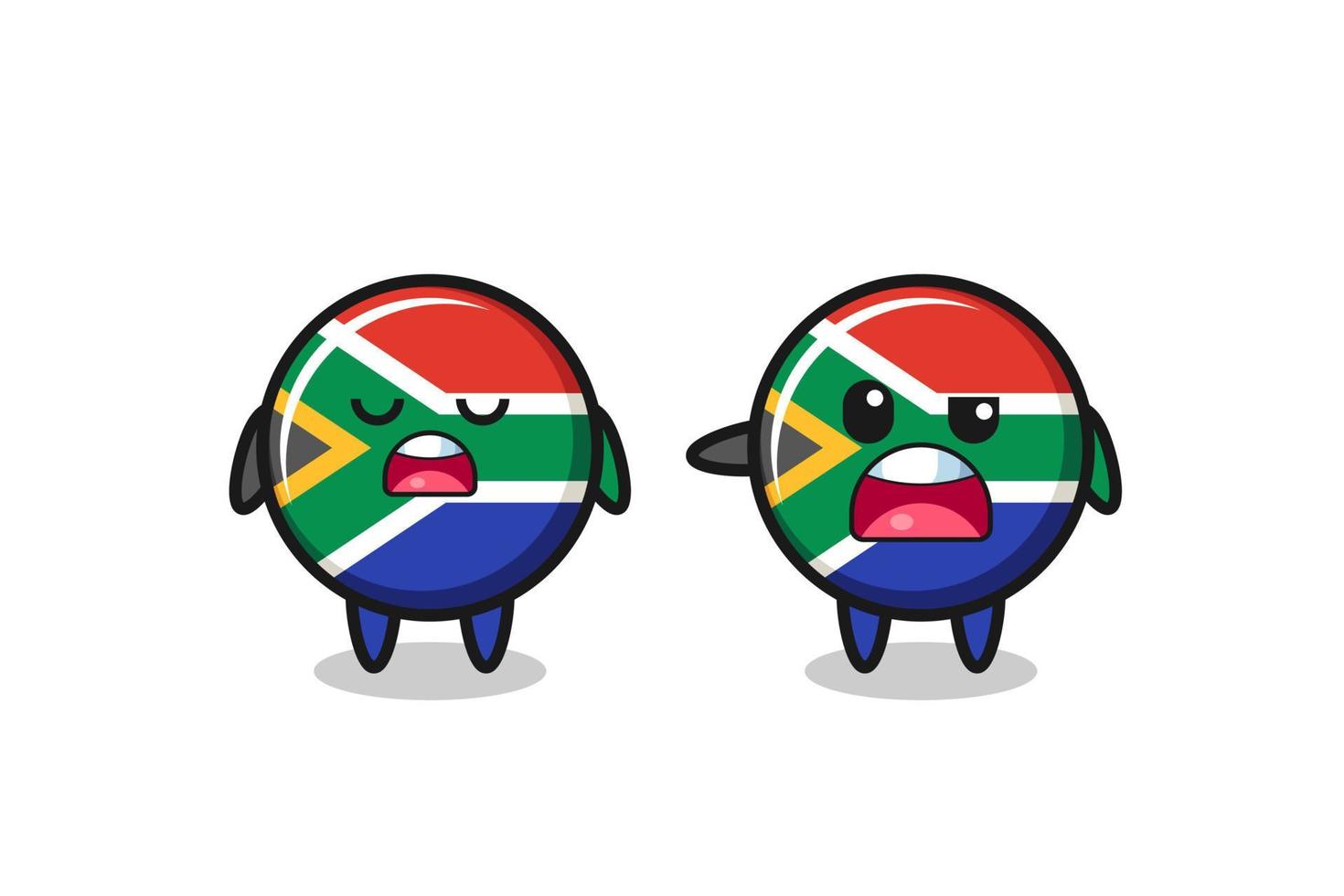 illustratie van de ruzie tussen twee schattige karakters van de vlag van Zuid-Afrika vector