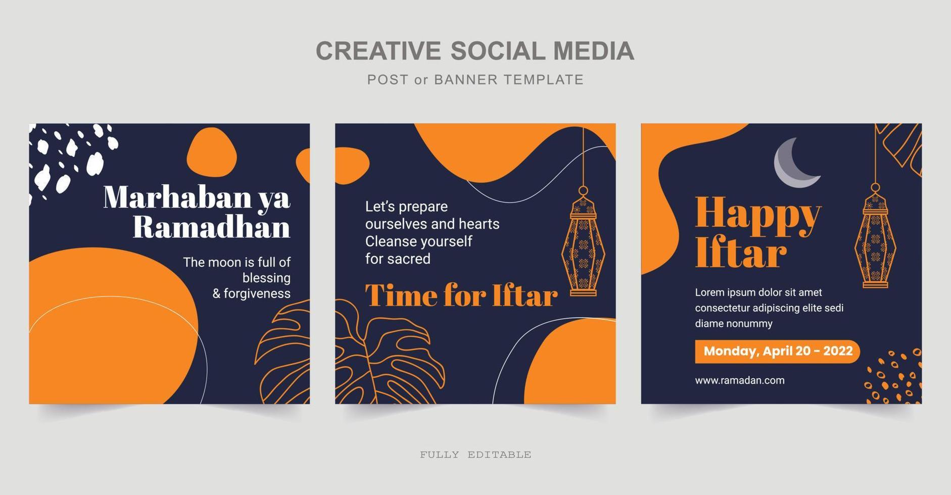 ramadan social media postontwerp. een goede sjabloon voor adverteren op sociale media. perfect voor posts op sociale media, achtergrond- en webbanner-internetadvertenties. vector