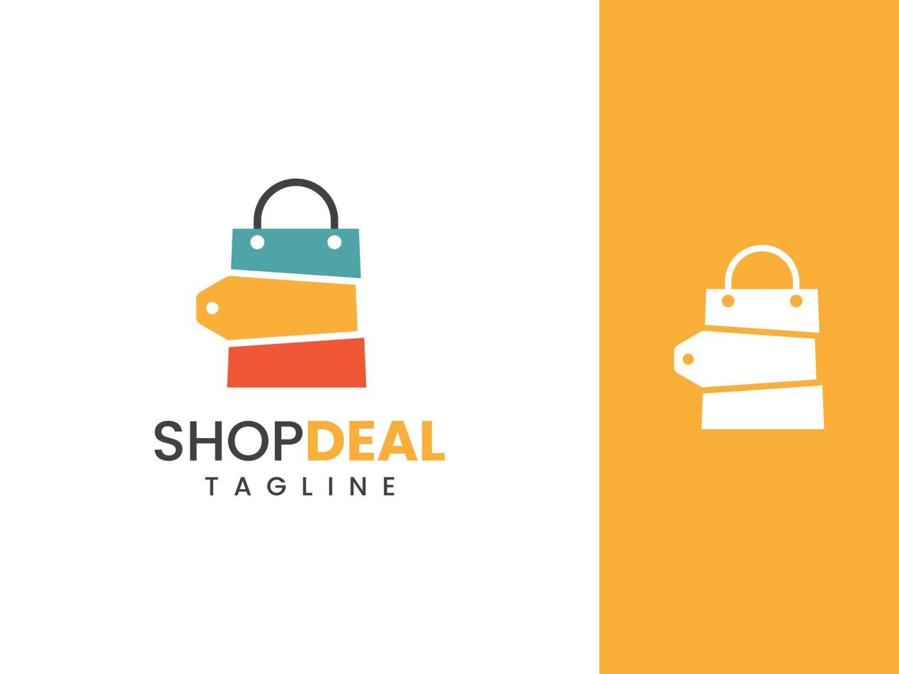 winkel deal logo ontwerpsjabloon, boodschappentas en korting concept vector