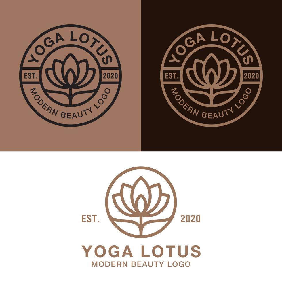 elegante lijn kunst yoga lotus logo, bloem, bloemen, schoonheid huid, spa, cosmetica logo badge vector